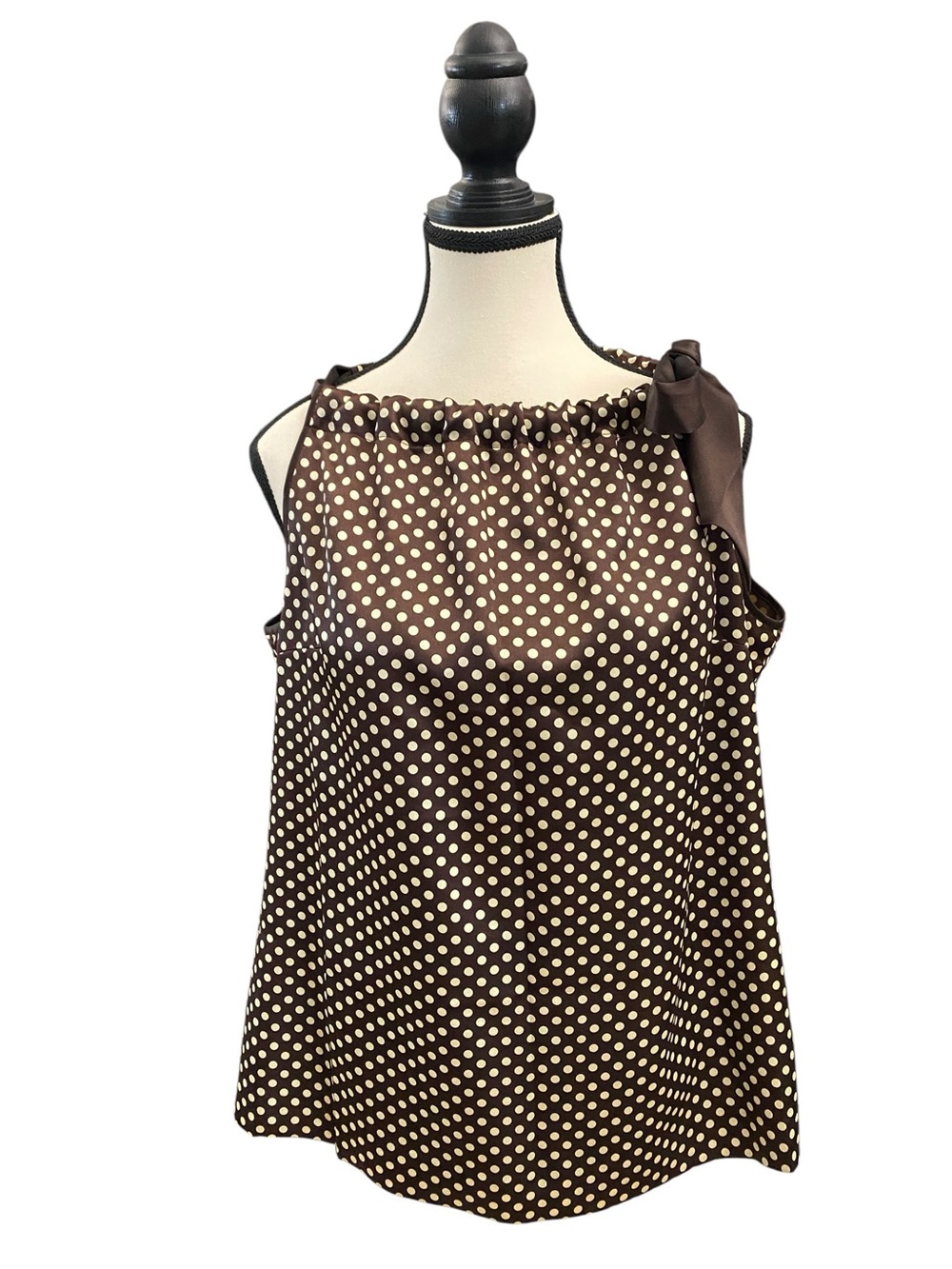 Brown & cream polka dot sleeveless A-line top Size L feminine new without tags